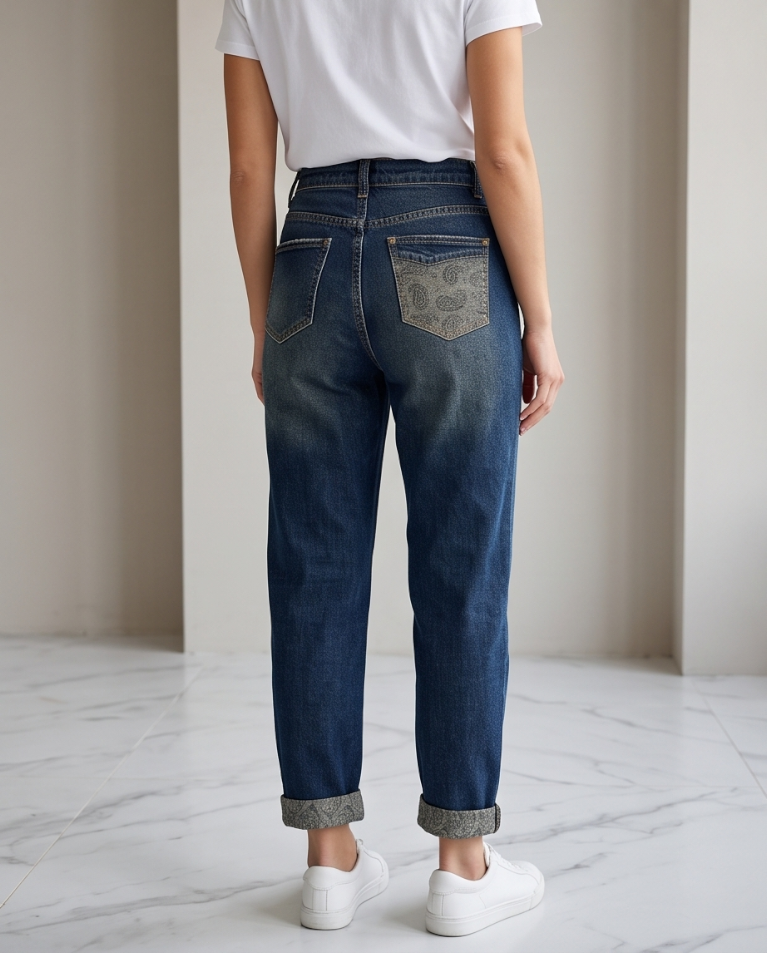 Mom fit dettaglio tasca jeans elasticizzati donna