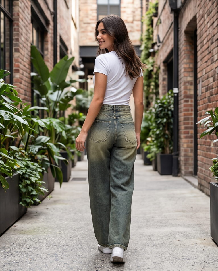 Mom fit jeans sabbiati elasticizzati donna