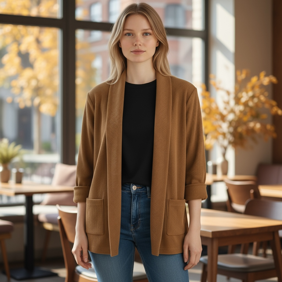 Blazer coordinabile manica tre quarti effetto velluto donna
