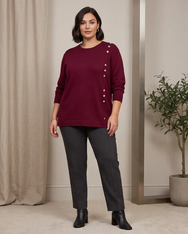 Maglioncino curvy dettaglio bottoni diamanti donna