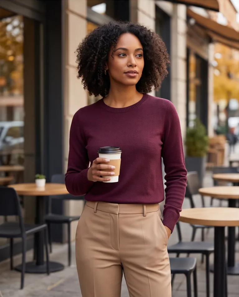 Maglioncino girocollo in maglia rasata mélange donna