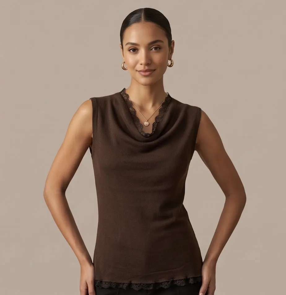 Maglia rasata Top Quality con dettagli in pizzo Autunno Inverno