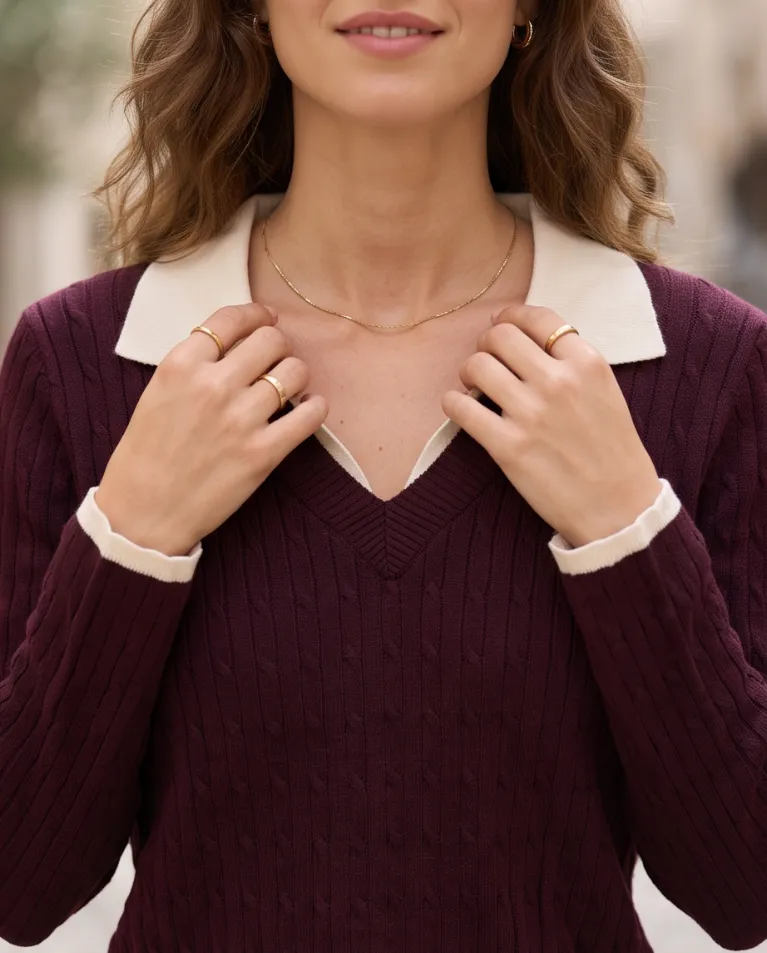 Maglioncino a polo effetto doppia maglia donna