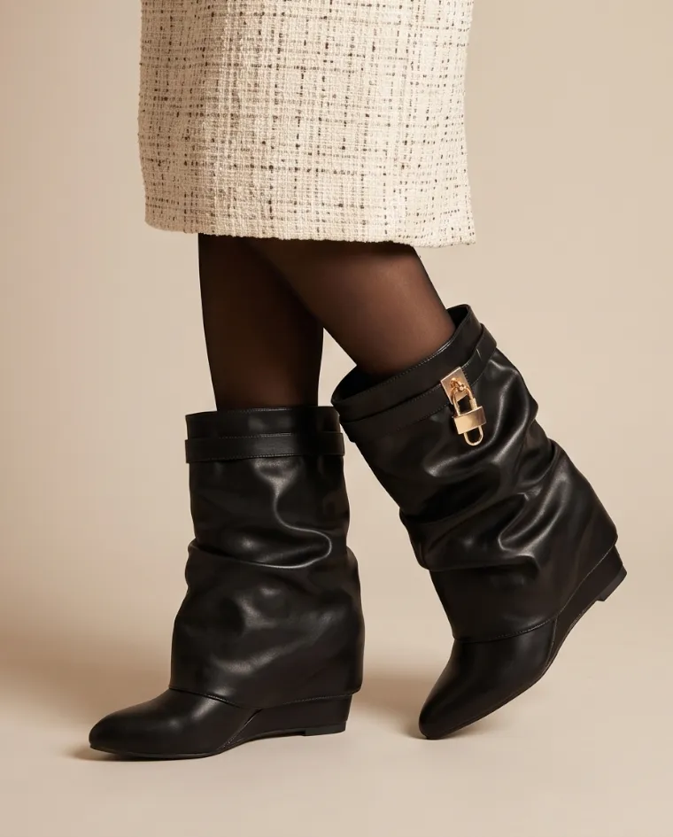 Stivaletto pieghe zeppa 8 modello Given donna