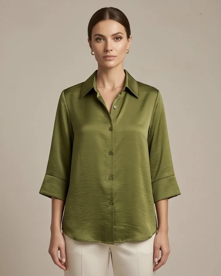 Blusa manica tre quarti tessuto lucido Top Quality