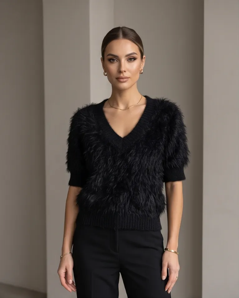 Maglioncino pelliccia scollato donna