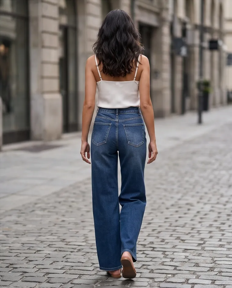 Denim palazzo jeans elasticizzato donna