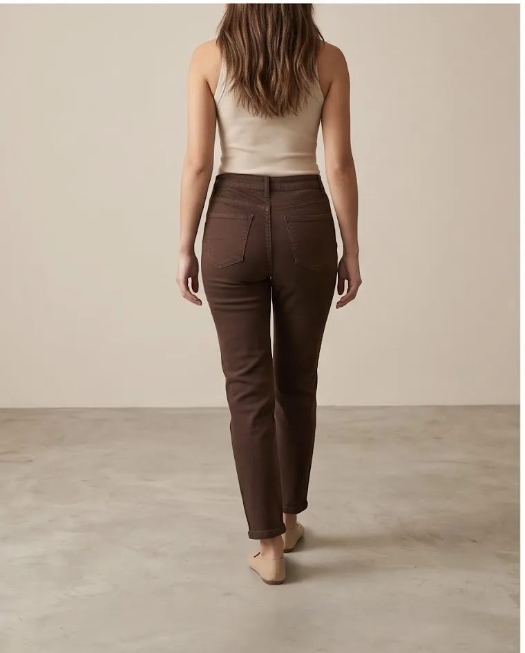 Jeans marrone sagomato mom fit elasticizzato donna