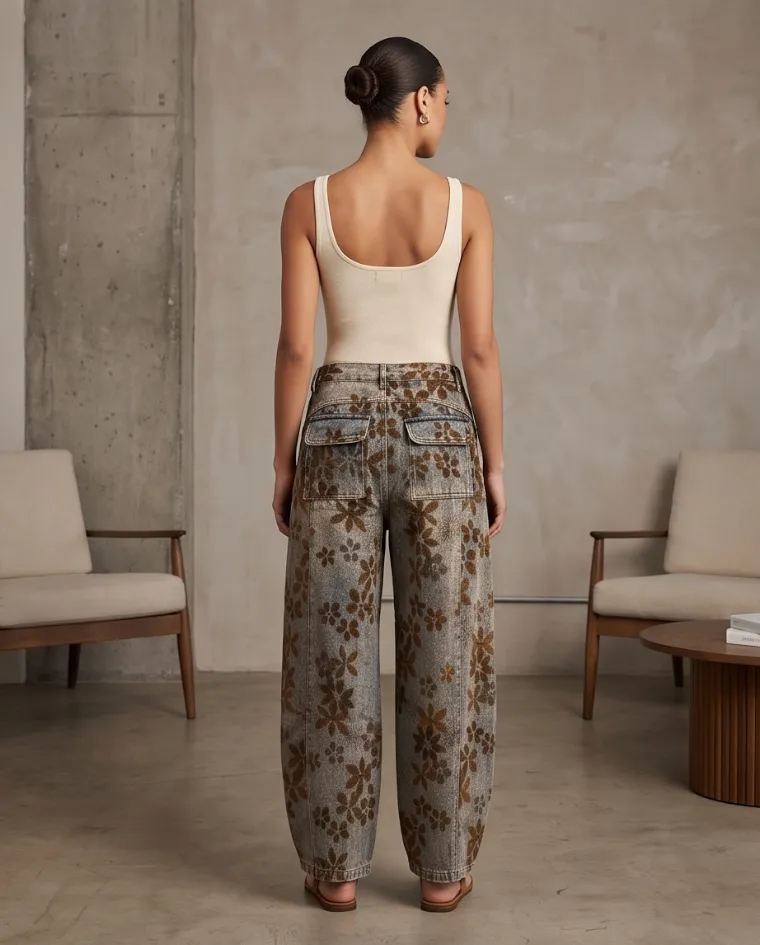 Jeans ballon dettagli in velluto donna