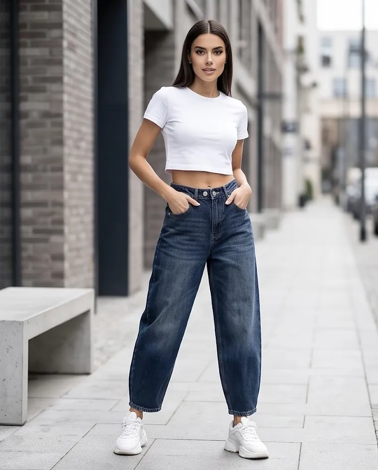 Jeans ballon doppio bottone donna