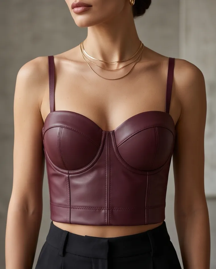 Top rigido con coppe ecopelle donna