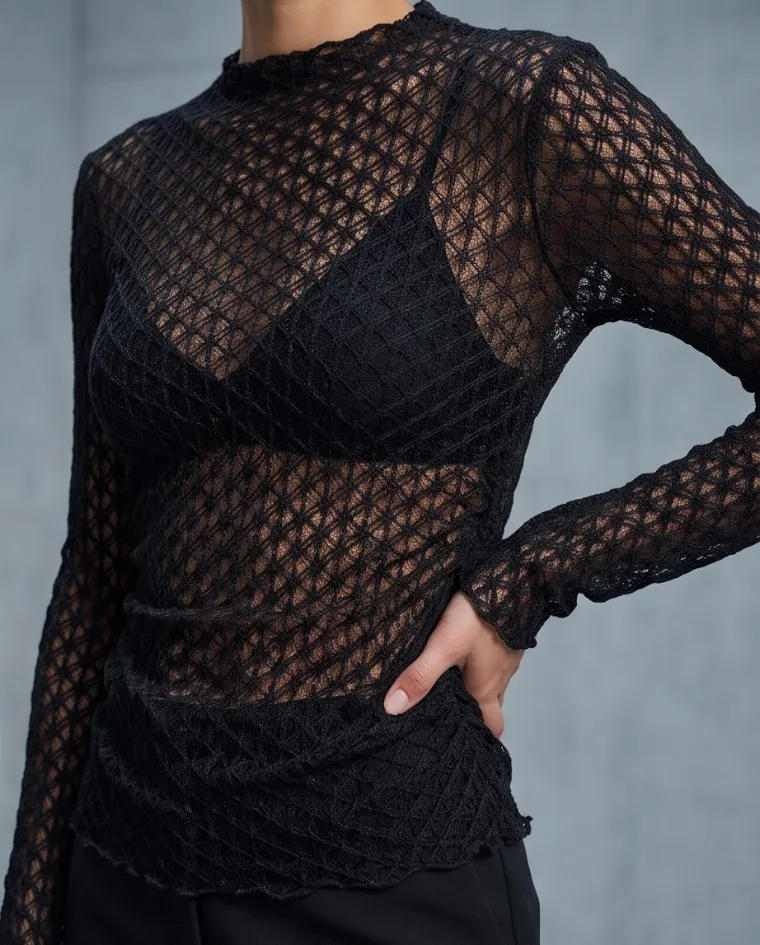 Blusa sagomata elegante trasparente donna