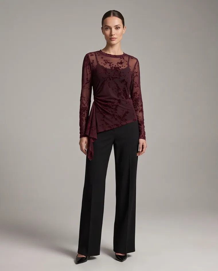 Blusa trasparente dettagli in velluto donna