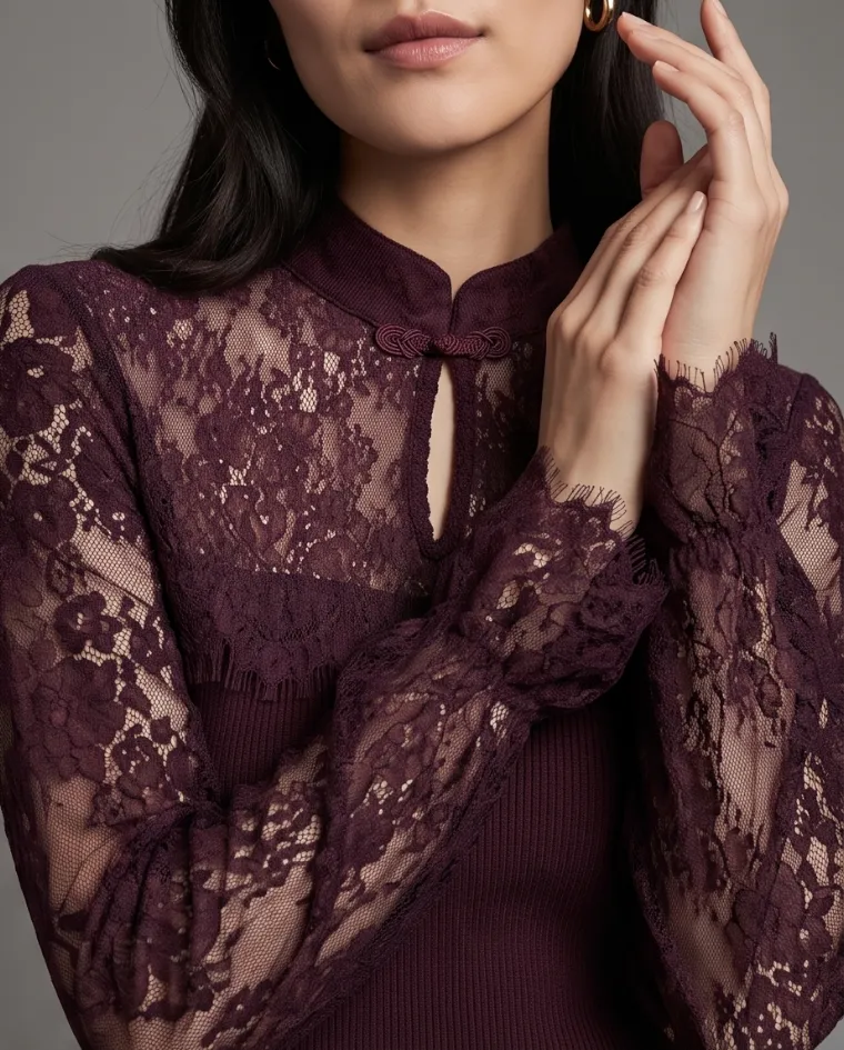 Blusa sagomata maglia e pizzo Autunno Inverno donna