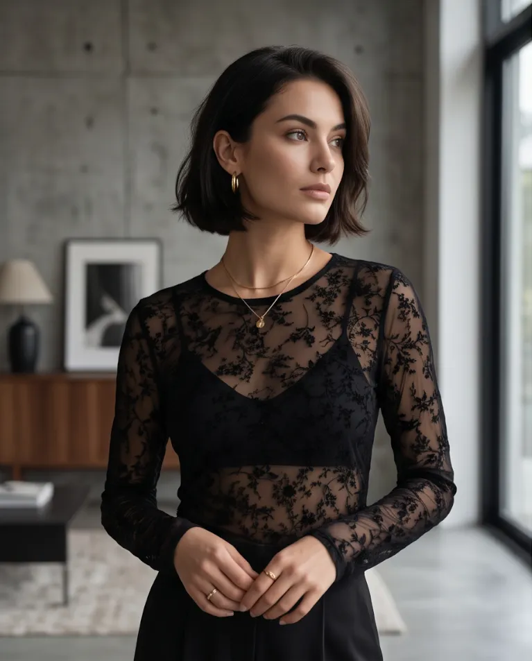 Maglia sagomata trasparente disegno in velluto
