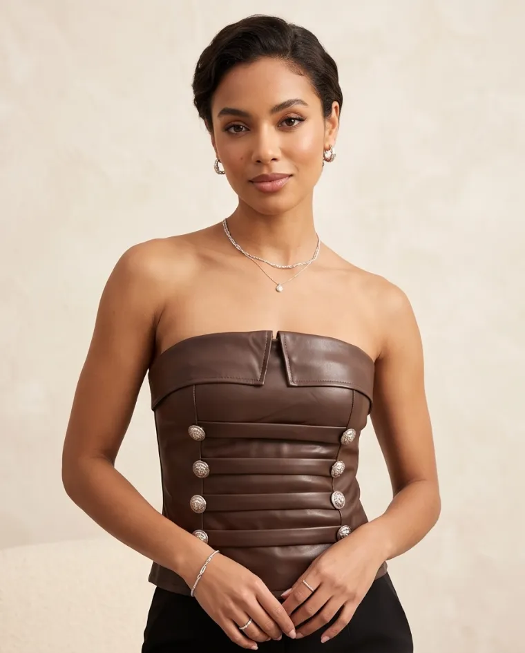 Top fascia corsetto ecopelle donna