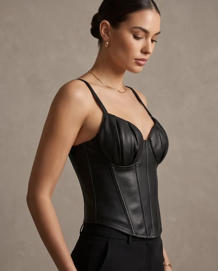 Corsetto rigido ecopelle con coppe donna
