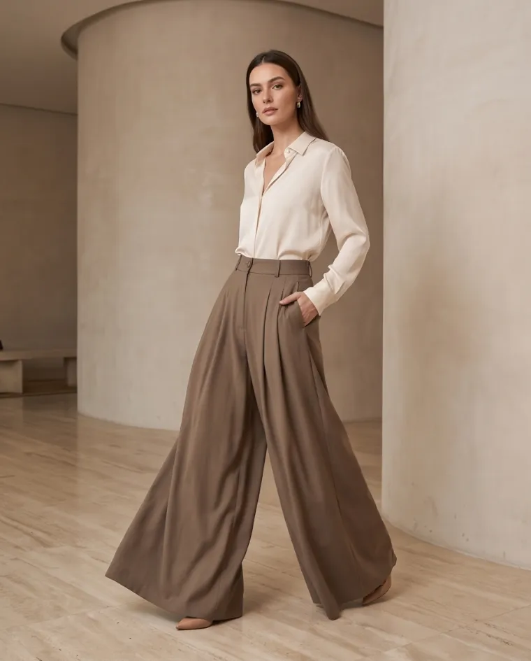 Mega palazzo elastico in vita pantalone elegante donna