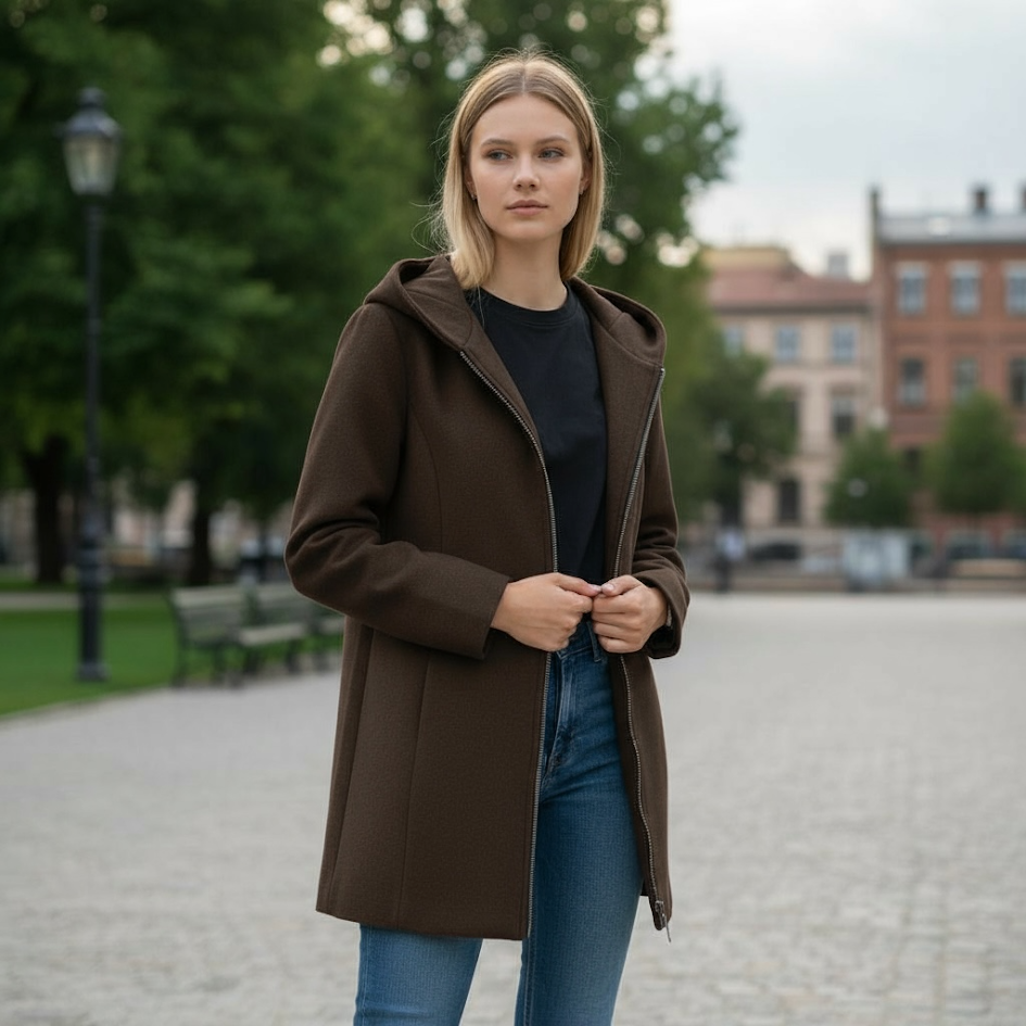 Cappottino sagomato in panno melange donna