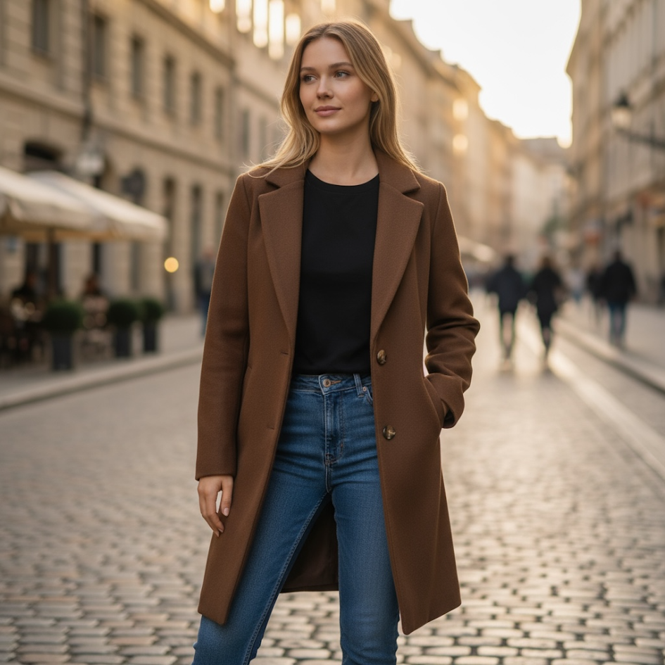 Cappotto donna sagomato in panno due bottoni fodera interna