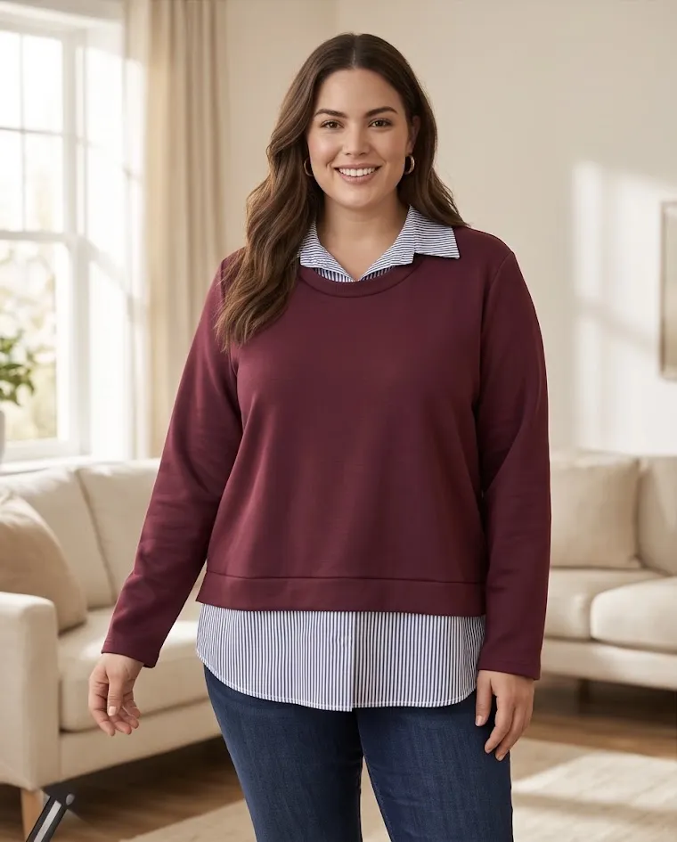 Blusa morbida in felpa media stagione dettaglio camicia