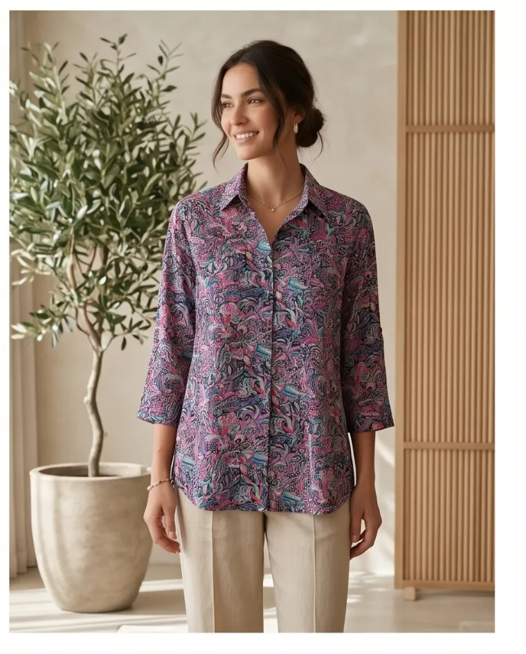 Camicia manica tre quarti blusa comoda donna