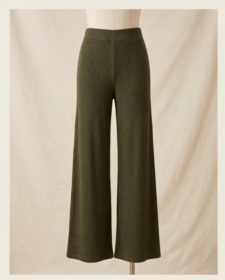 Panta leggings palazzo a costine con filamenti lurex donna