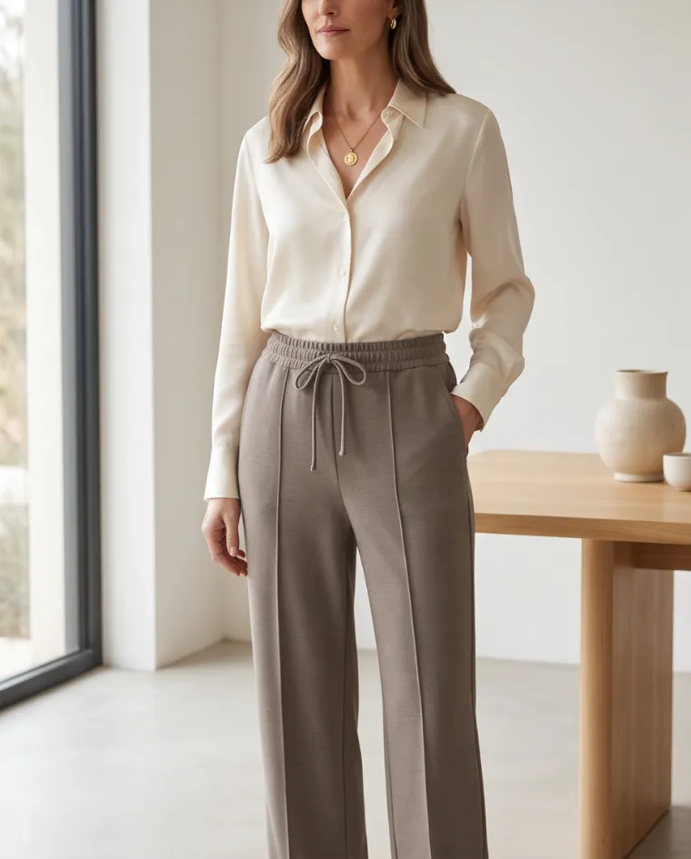 Pantalone palazzo coordinabile elasticizzato donna media stagione
