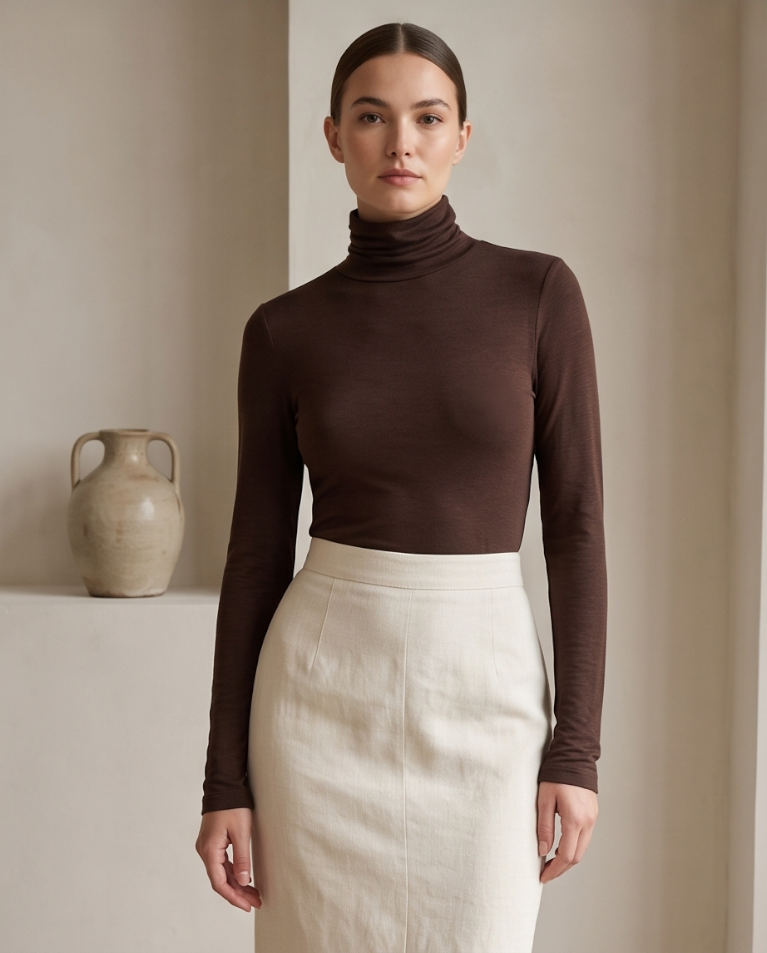 Maglia collo altro in cotone sottile semitrasparente donna